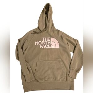 The North Face Olive Hoodie with Pink Logo Women's Medium
